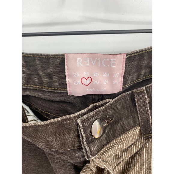 Rare! REVICE Womens Chino Patch Jeans Pants Sz 29/ 8 Wide Leg Cotton Brown White - Picture 5 of 8